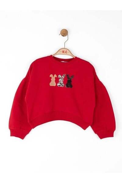 Zekids Hanorac pentru fete din bumbac cu grosime medie, imprimat cu iepure