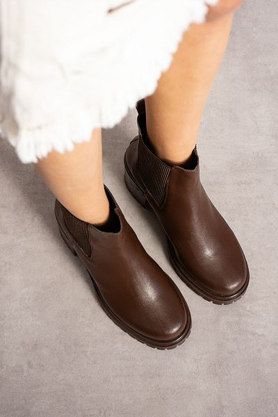 eformoda by emre yılmaz Brown Women's Elastic Side Water and Cold Proof Non-Slip Sole Chunky Heeled Chelsea Boots T02