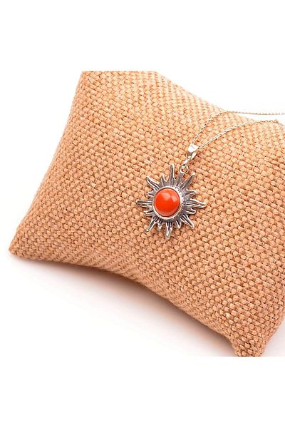 Taş Sandığı Sun Shaped Jasper Stone Silver Necklace