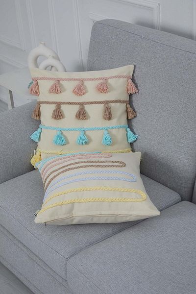 Aisha's Design Colorful Tassel Detailed Throw Pillow Cover,K-282