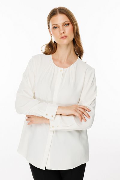 Ekol Gathered Collar Single Button Blouse