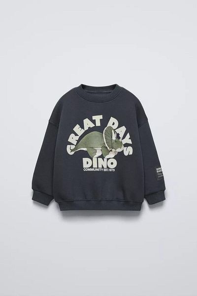Magu Boy's Winter Dinosaur Navy Blue Cotton Sweatshirt Tracksuit Top and Bottom Set