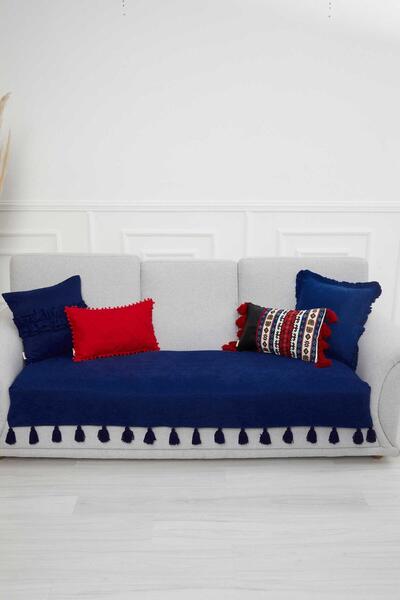 Aisha's Design Tasseled Sofa Cover 90 X 210,Ko-19,Blue
