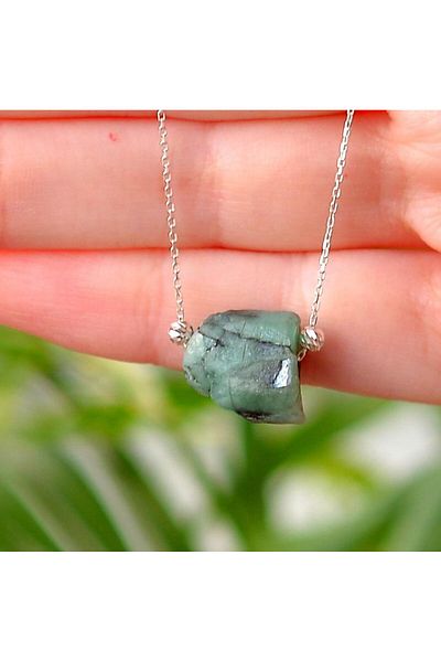 Taş Sandığı Emerald Stone Silver Necklace - Small Size