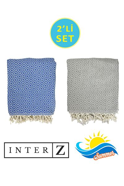 INTER Z Σετ 2 πετσέτες Peshtemal & Beach - 100% βαμβάκι, XXL 90x170cm, Bodrum