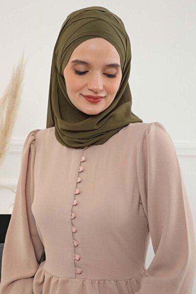 Aisha's Design Πρακτικό σάλι από σιφόν με κλασικό σχέδιο, CPS-15, CPS-15, Χακί Πράσινο