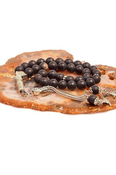 Taş Sandığı Black Matte Agate Stone Rosary - 8 Mm