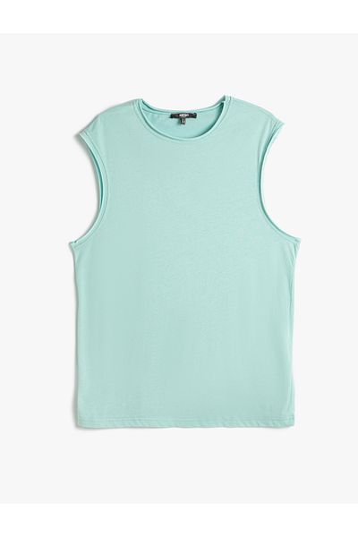 Koton Basic-T-Shirt ohne Ärmel, ausgehöhlte Ärmel, Etikett, detaillierter Rundhalsausschnitt