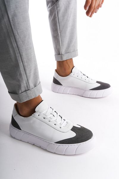 Mubiano Men's Genuine Leather Sports Shoes & Sneaker Gray/White -Mbkry506-Grb