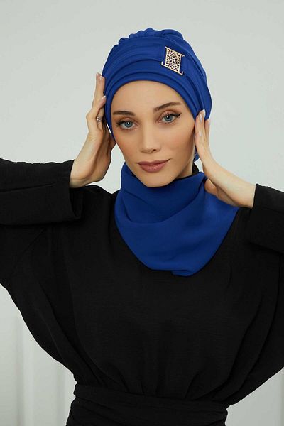 Aisha's Design تصميم عمامة شيفون جاهزة - إكسسوار ذهبي، ht-11