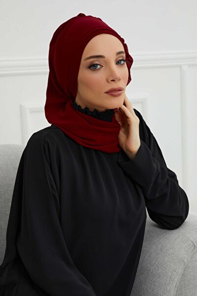 Aisha's Design Έτοιμο τουρμπάνι από σιφόν με βολάν στο πλάι και ασημί αξεσουάρ, HT-106, HT-106, μπορντό