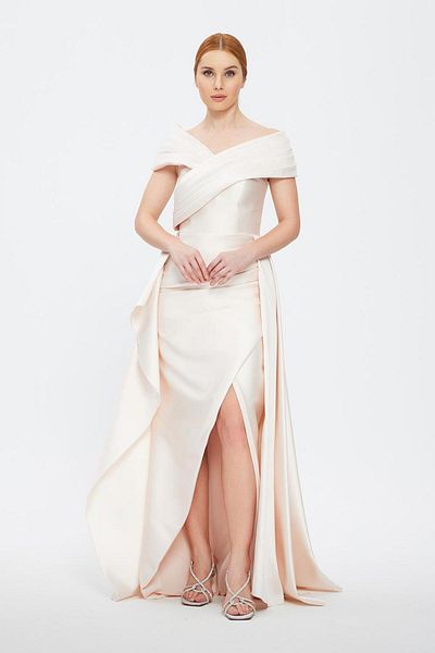 CENGIZ AKTURK Stone Embroidered Slit Long Evening Dress - 1030C
