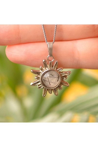 Taş Sandığı Rutil Quartz Stone Sun Necklace