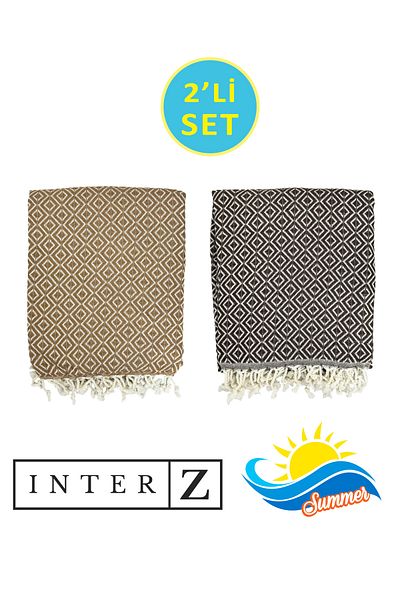 INTER Z Σετ 2 πετσέτες Peshtemal & Beach - 100% βαμβάκι, XXL 90x170cm, Bodrum