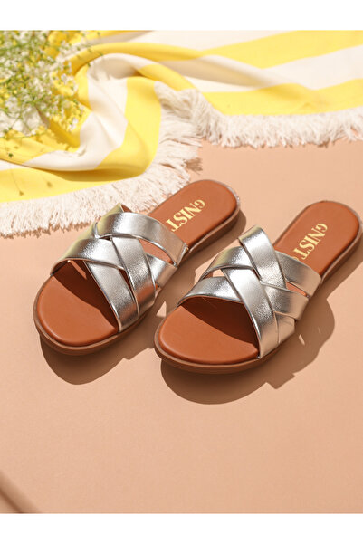 GNIST By Styli Metallic Strap Flat Sandals