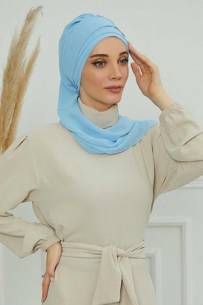 Aisha's Design تصميم عمامة شيفون جاهزة - إكسسوار ذهبي، ht-11