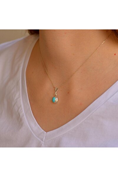 Taş Sandığı قلادة فضية من حجر أريزونا الفيروزي - تركواز غير مطلي