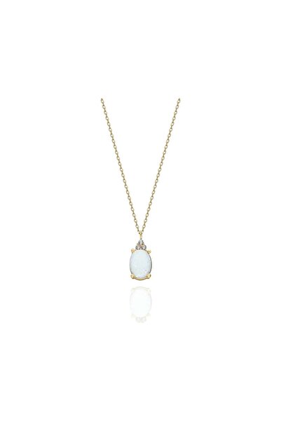 FasekGold Gümüş Kolye - 1.50 Ct Opal Oval Pırlanta Montürü Taşlı Gümüş Kolye ...