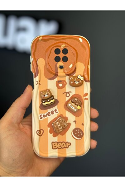 Fibaks Redmi Note 9s/9 Pro Kılıf Tasarımlı Desenli Kamera Korumalı Ayıcık Bisküvi Renkli Cofffe Silikon Kap