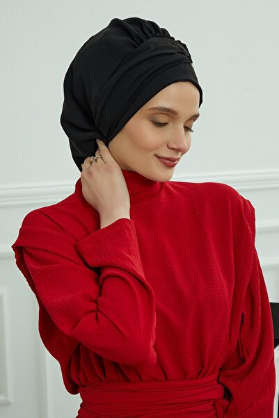 Aisha's Design Aerobin Ready-Made Turban with Fabric Accessories, Ht-93, Black