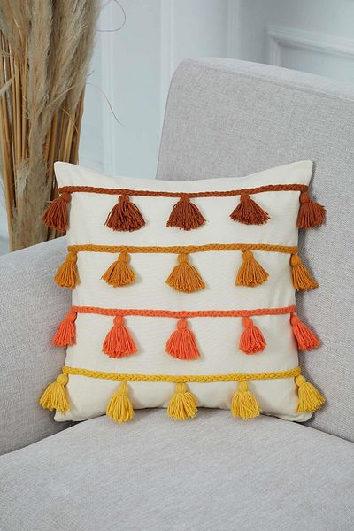 Aisha's Design غطاء وسادة ملون مزين بشراشيب - K-282