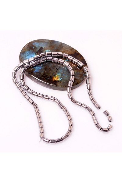 Taş Sandığı Cylinder Cut Hematite Stone String - 4*5 Mm Silver Color