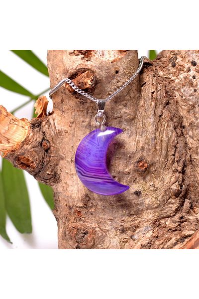 Taş Sandığı Moon Shaped Purple Agate Stone Necklace - Small Size