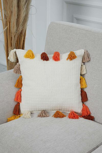 Aisha's Design Throw Pillow Cover - Colorful and Tasseled, K-284