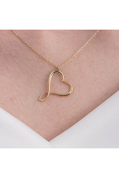 FasekGold Gümüş Kolye - 925 Ayar Kalp Figürlü Gümüş Kolye-Modern Tasarım Aşk ...
