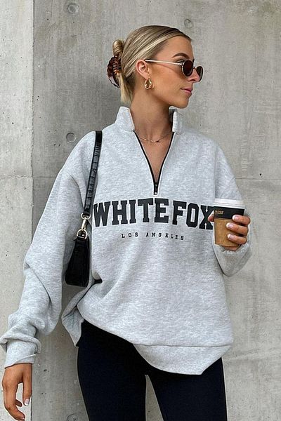 Madmext Karmelange Sweatshirt mit Reißverschluss und detailliertem Aufdruck MG1246