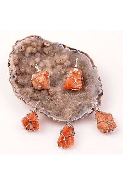 Taş Sandığı Aventurine Orange Stone - Wire Wrap Necklace