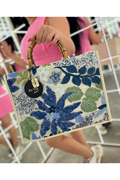 EVASAMLİSHOESBAG Nakış İşlemeli El Çantası Krem