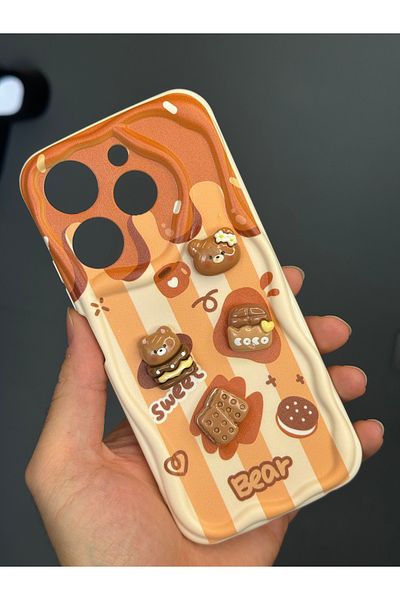 Fibaks جراب Tecno Spark 20 Pro بتصميم منقوش لحماية الكاميرا على شكل دمية دب بسكويت بلون القهوة من السيليكون