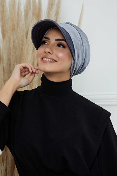 Aisha's Design قبعة مخملية مع حاجب للشمس، B-73K، رمادي