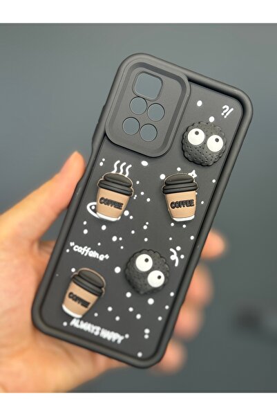 Fibaks Redmi 10 2022 Kılıf Tasarımlı Desenli Kamera Korumalı Coffee Kurabiye Siyah Yumuşak Silikon Kapak