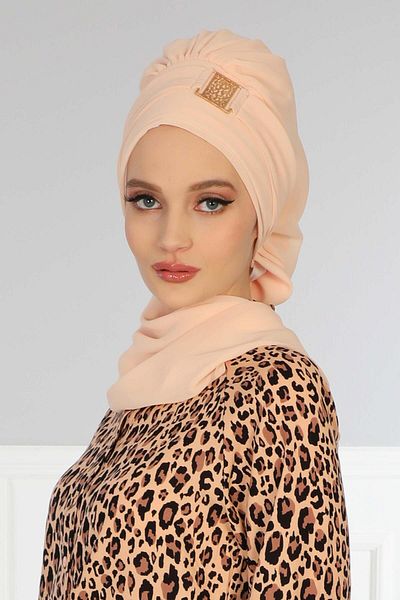 Aisha's Design تصميم عمامة شيفون جاهزة - إكسسوار ذهبي، ht-11