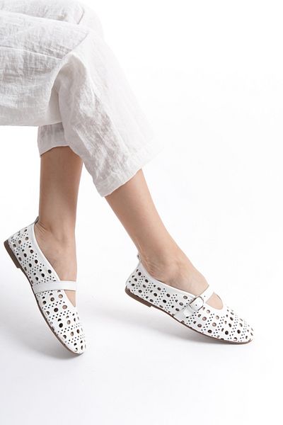 Mubiano Collection Women's Genuine Leather Ballerinas White -Mcrgn8034-B