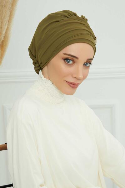 Aisha's Design Chiffon Ready-Made Turban with Accessories,Ht-95S,Ht-95S,Khaki Green
