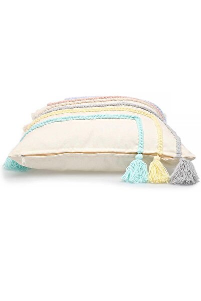 Aisha's Design Colorful Knitted Stripe Throw Pillow Cover, K-197, Cream - Blue