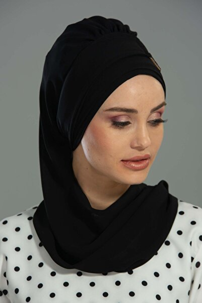 Aisha's Design Σχεδιαστικό τουρμπάνι από σιφόν με χρυσά αξεσουάρ, HT-11, Μαύρο