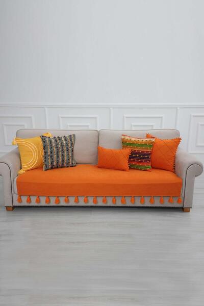 Aisha's Design Tasseled Sofa Cover 90 X 210,Ko-19,Orange