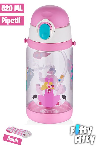 Vagonlife Tongues 520 ml Thick Tritan Water Bottle with Straw - with Carrying Strap - School Children's Bottle -Ffd2408