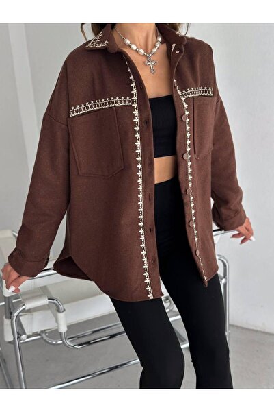 Yeys Kaşe Kumaş Çift Cep Nakış Detaylı Gömlek