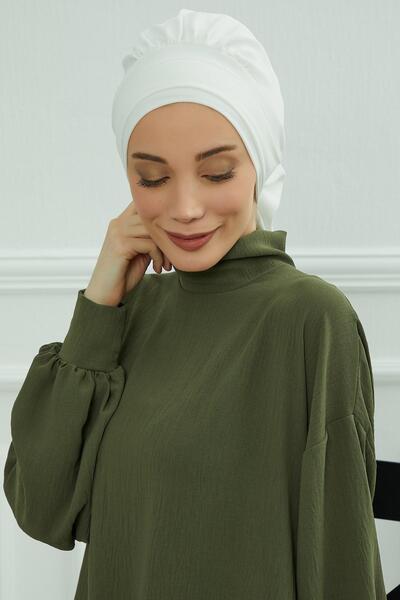 Aisha's Design Готовий тюрбан з плісированим аеробіном, HT-91, білий