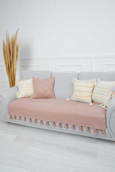 Aisha's Design Tasseled Sofa Cover 90 X 210,Ko-19,Powder