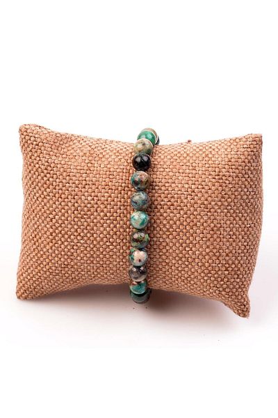 Taş Sandığı Chrysocolla Stone Bracelet - 8 mm / Silver Apparatus