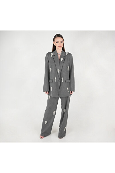 Bohai Design Gri Blazer Ceket-Pantolon  Tasarım Alt-Üst Takım Elbise
