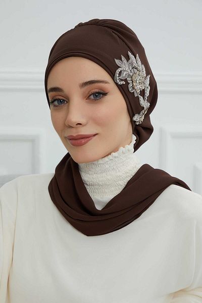 Aisha's Design عمامة شيفون منقوشة بالأزهار الملونة - Ht-104، Ht-104