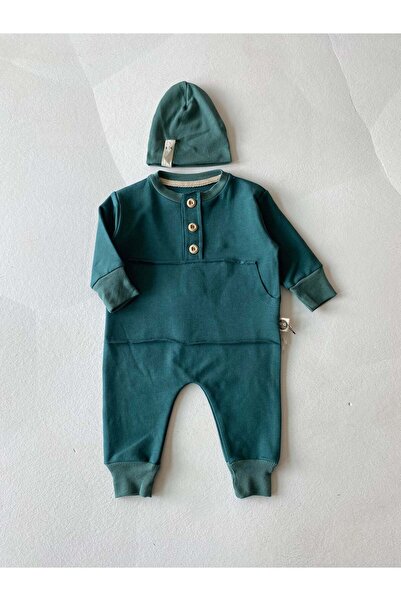 rg kidsstore Bebek Önü Kanguru Cepli ve Düğmeli Tulum-Bere 2'li Set