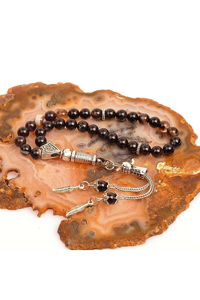 Taş Sandığı Black Agate Stone Rosary - 6 mm